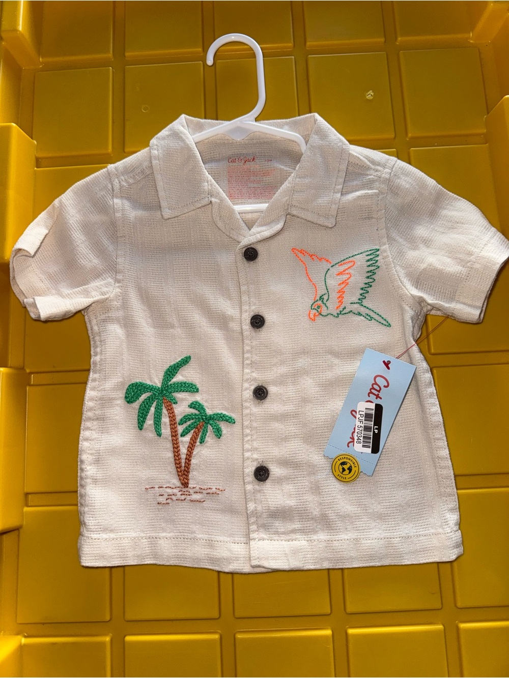 Cat & Jack White Short-Sleeve Embroidered Button-Down Shirt